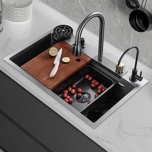 aramo, kitchen sink, multifunctional kitchen sink, glass washer, nano sink